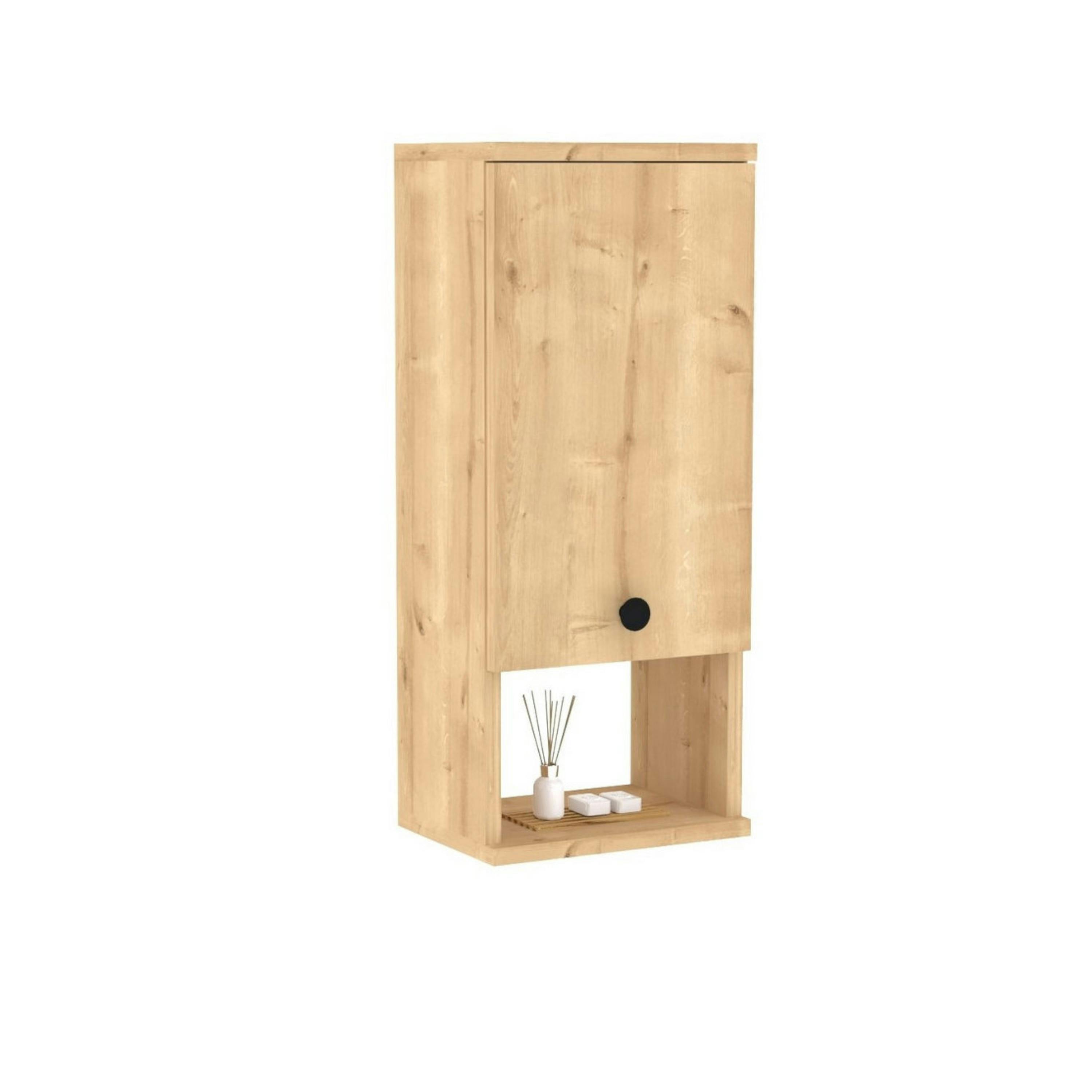 Armoire de toilette effet bois clair, 1 porte 1 niche MARFA