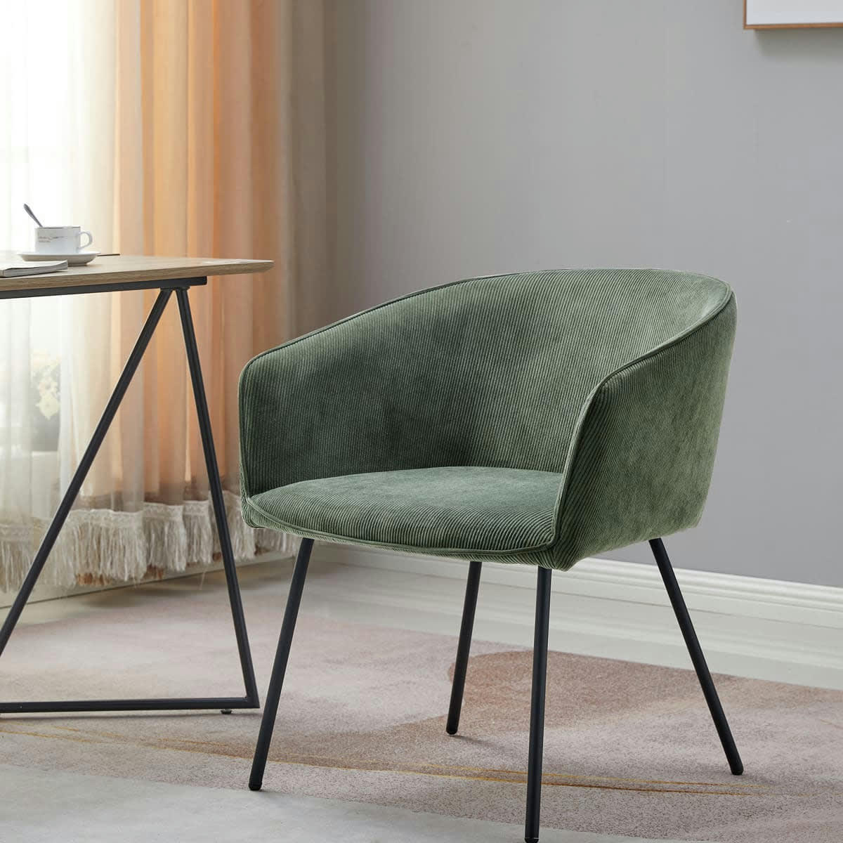 SWANN - Lot de 2 fauteuils de table en velours côtelé vert