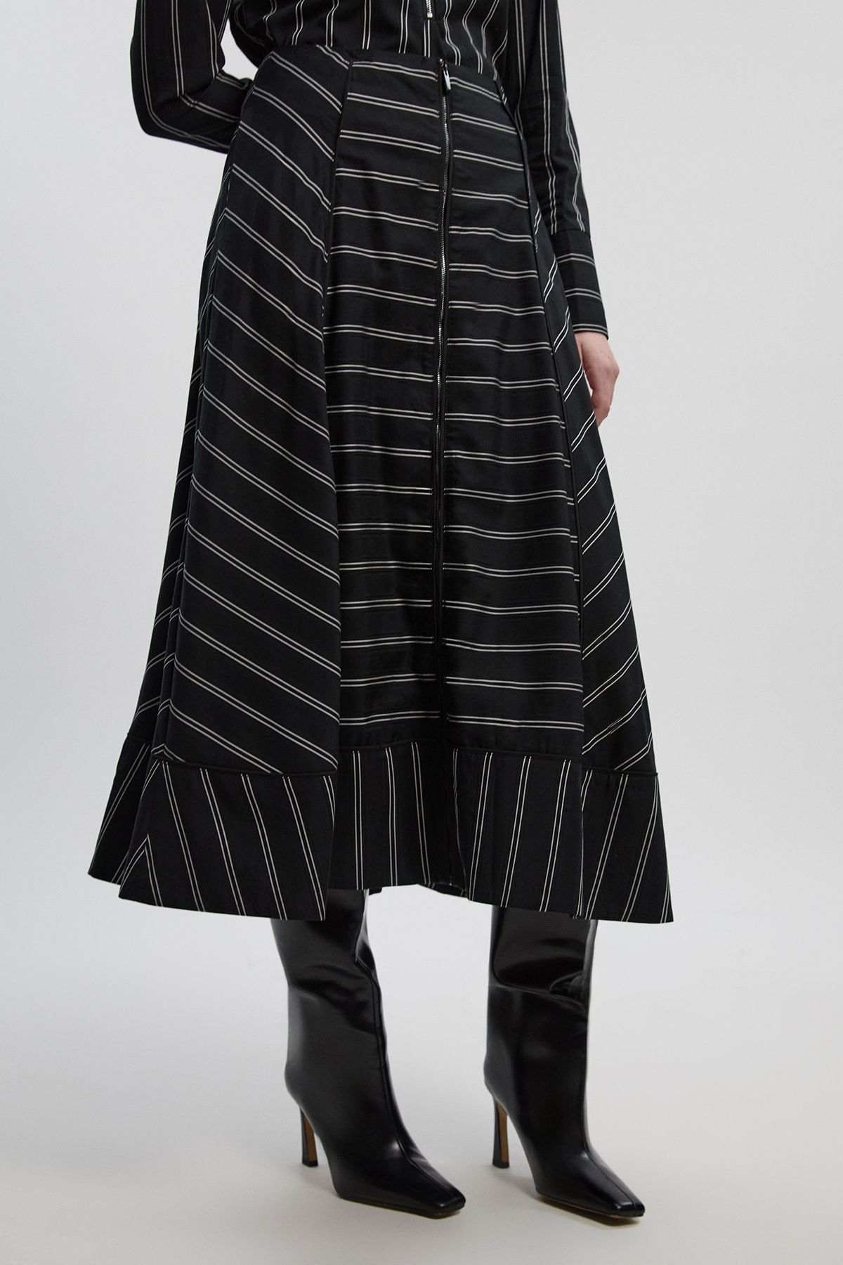 KarenMillen Bold Stripe Cotton Woven Prom Skirt