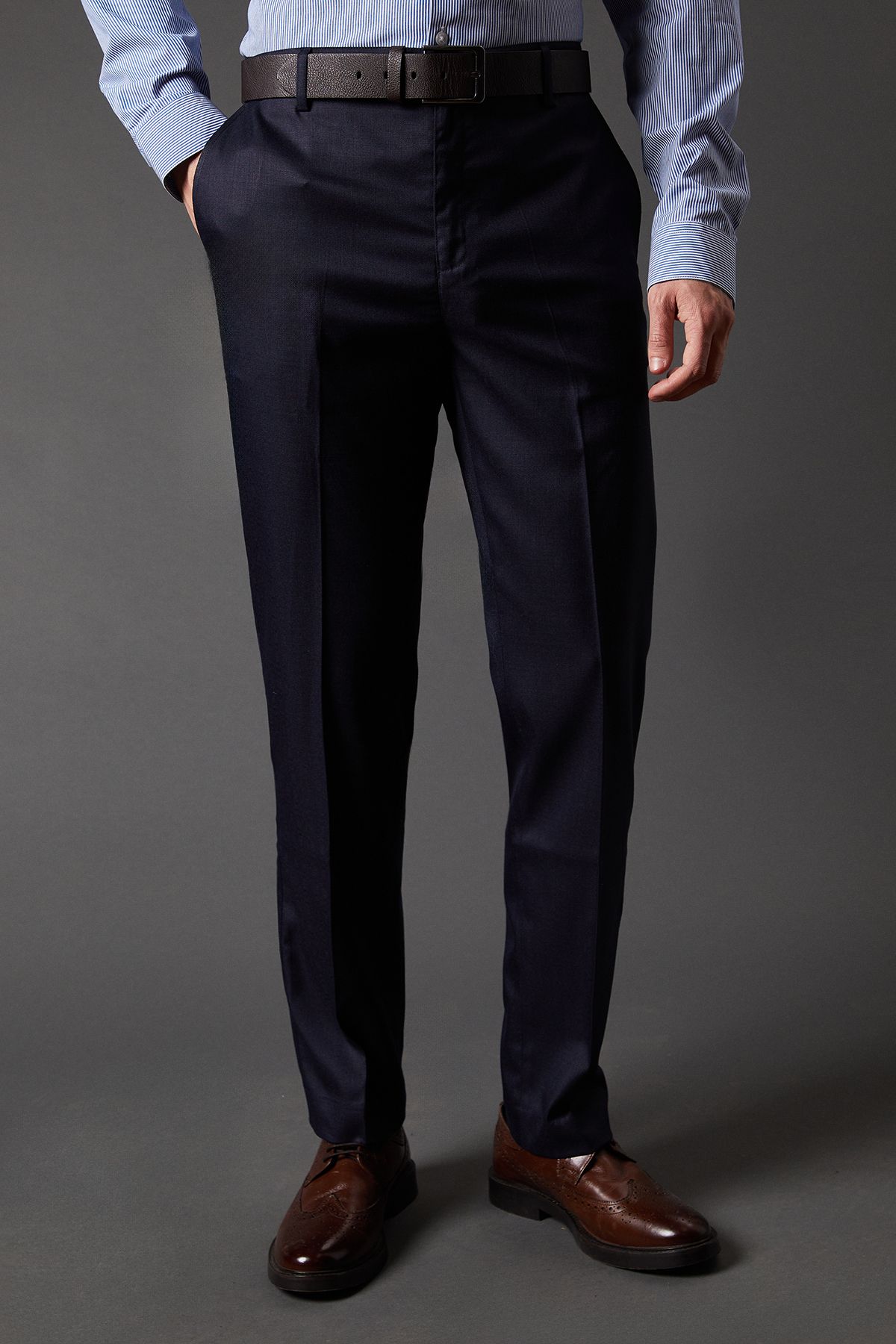 Burton Navy Check Stretch Slim Fit Smart Trousers