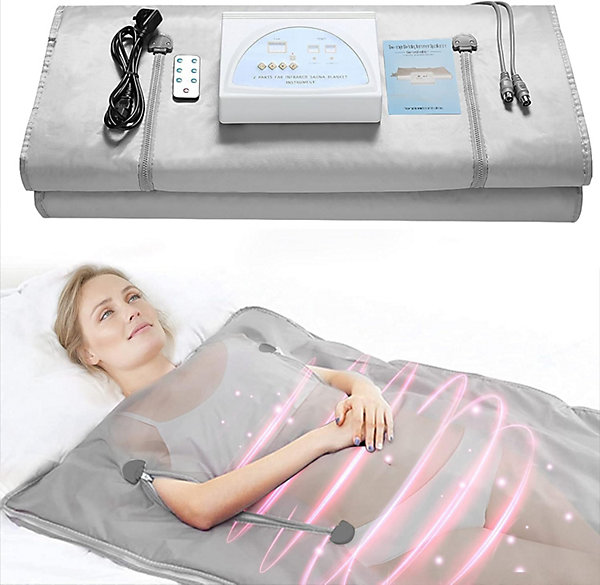 Couverture de Sauna Infrarouge 650W, Thérapie de Chaleur Lointaine, 2 Zones, Fermeture à Glissière