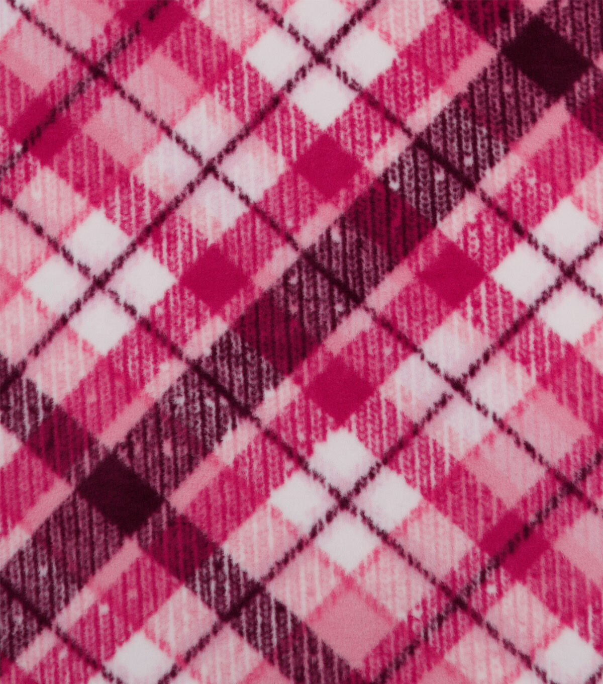 Pink & Burgundy Bias Plaid Anti Pill Fleece Fabric