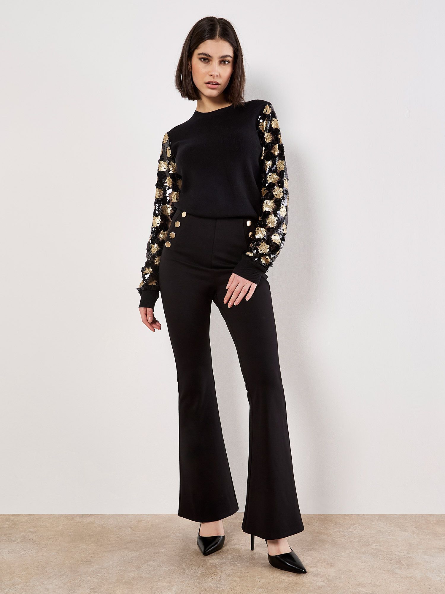Apricot Sequin Arm Embellished Jumper