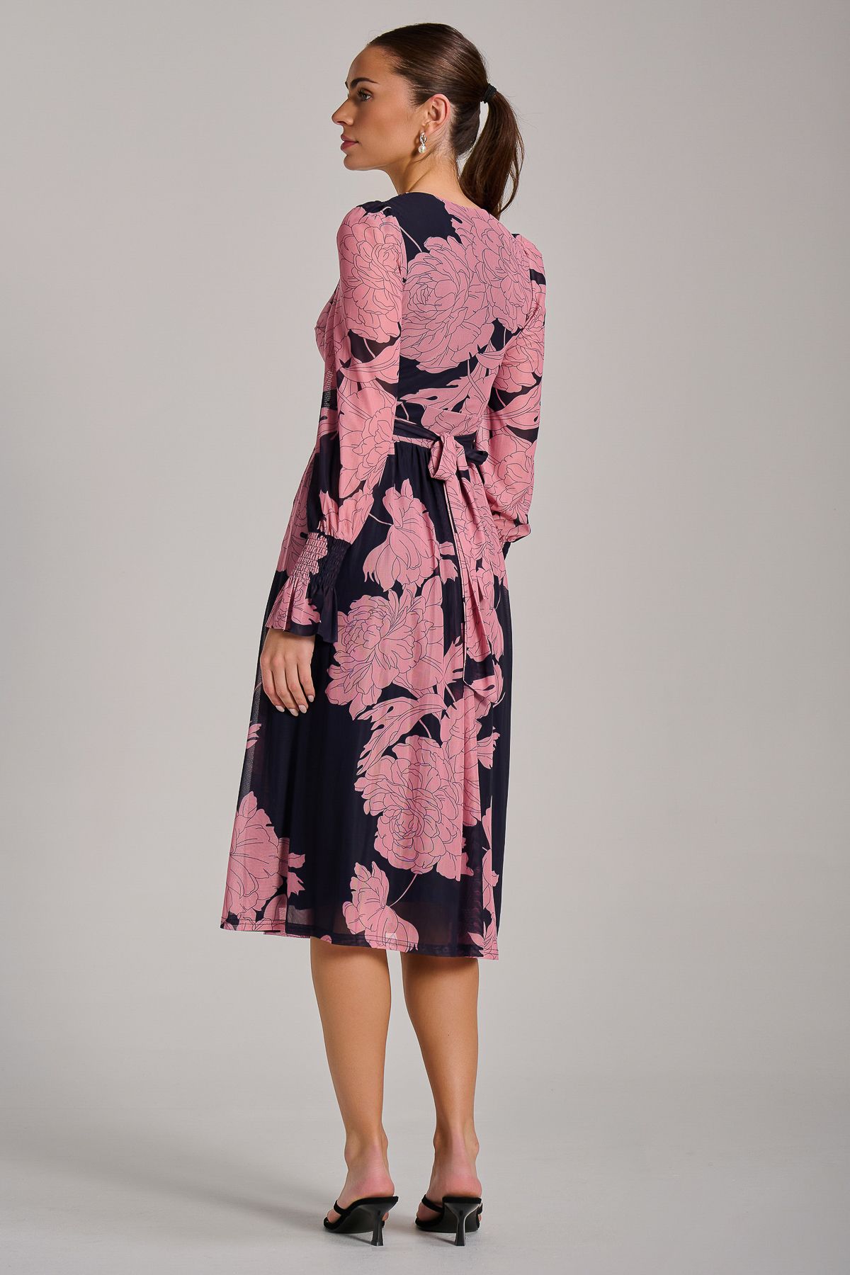 Jolie Moi Long Sleeve Printed Mesh Midi Dress