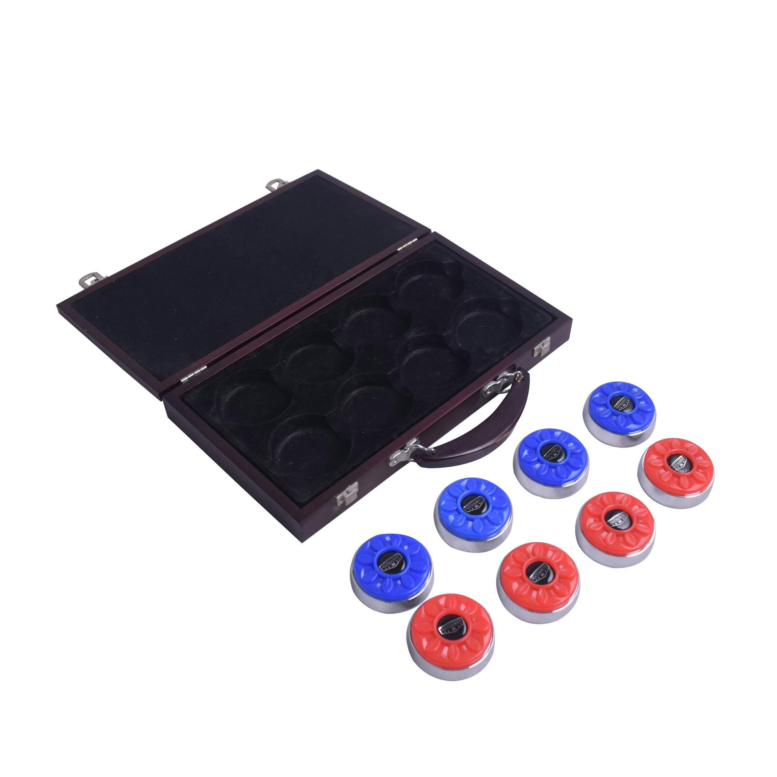 Hathaway Shuffleboard Pro Series Steel Game Pucks Set with Felt-Lined Wooden Storage Case, 8-pk