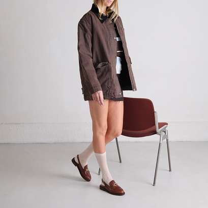 Mocassins à bouts arrières ouvertsen cuir cognac | DELPHY