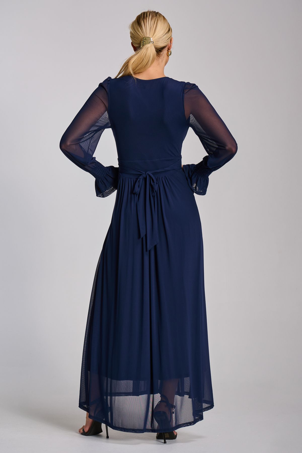 Jolie Moi Mesh Long Sleeve Maxi Dress
