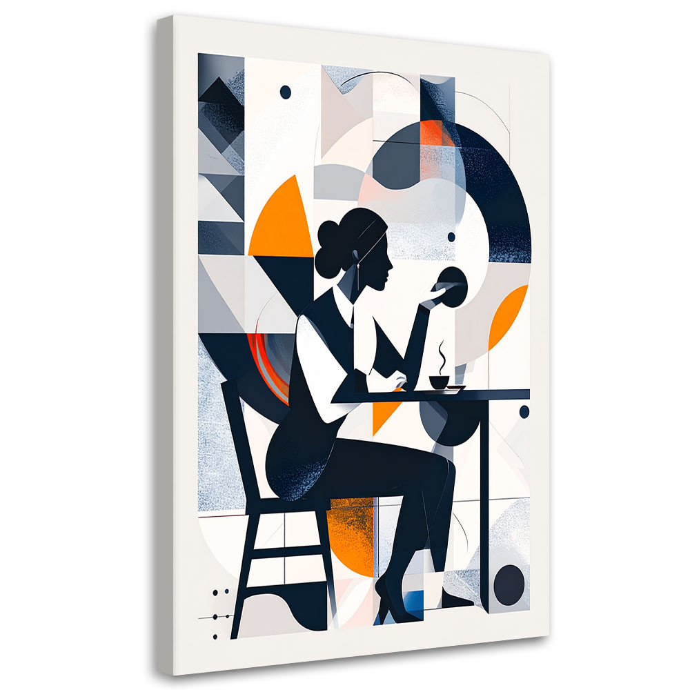 Obraz do salonu biura restauracji, Kobieta z kawą w stylu Bauhaus 20x30