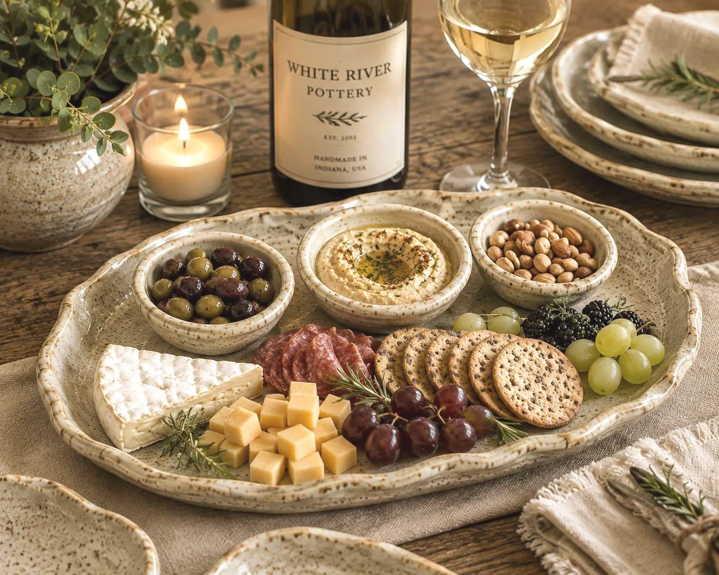 Gather & Graze Pottery Serving Set, Handmade Charcuterie Platter, Stoneware Appetizer Set, Grazing Board, Rustic Farmhouse Tableware
