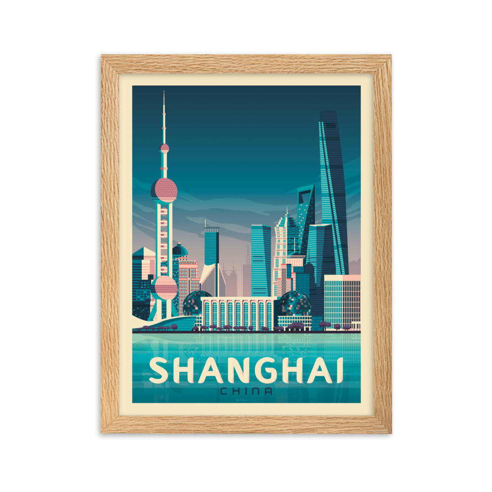 - Affiche Shanghai Chine Asie avec Cadre (Bois) 21x29,7 cm