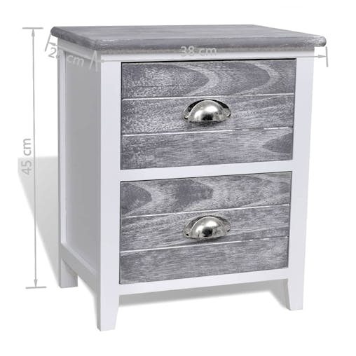 NNEVL Nightstand Grey and White 38x28x45 cm Paulownia Wood