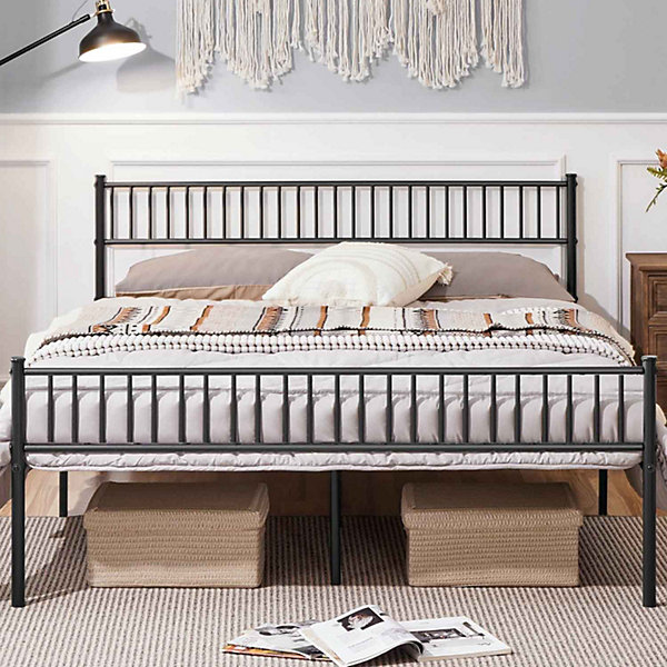 Cadre de lit double Katla Frankystar 167x207 cm métal gris avec tête et pied