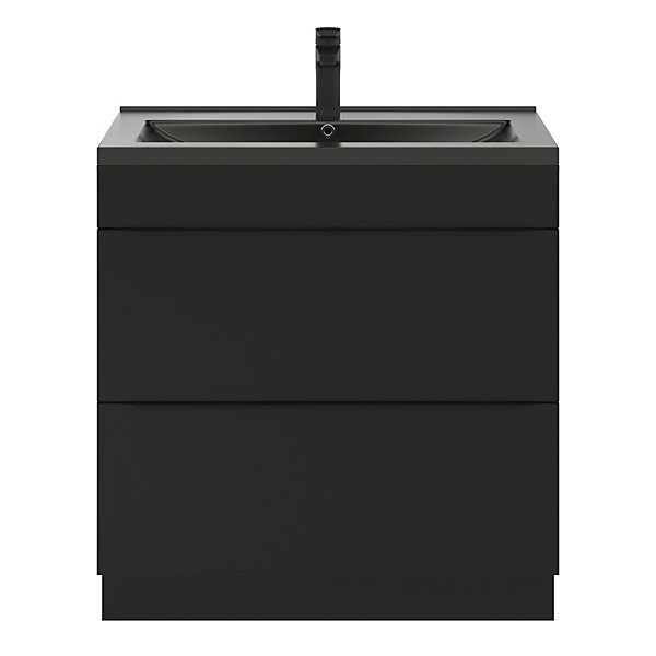 Meuble vasque à poser noir mat l.80 cm Imandra   plan vasque noir céramique Nira, GoodHome
