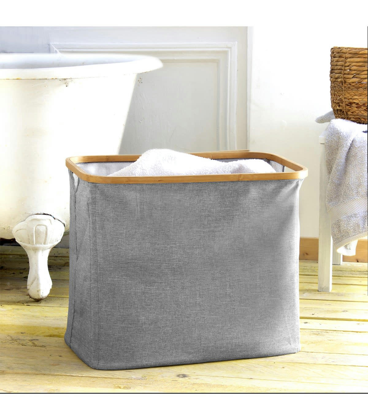 - Panier à linge pliable cadre bambou coloris gris