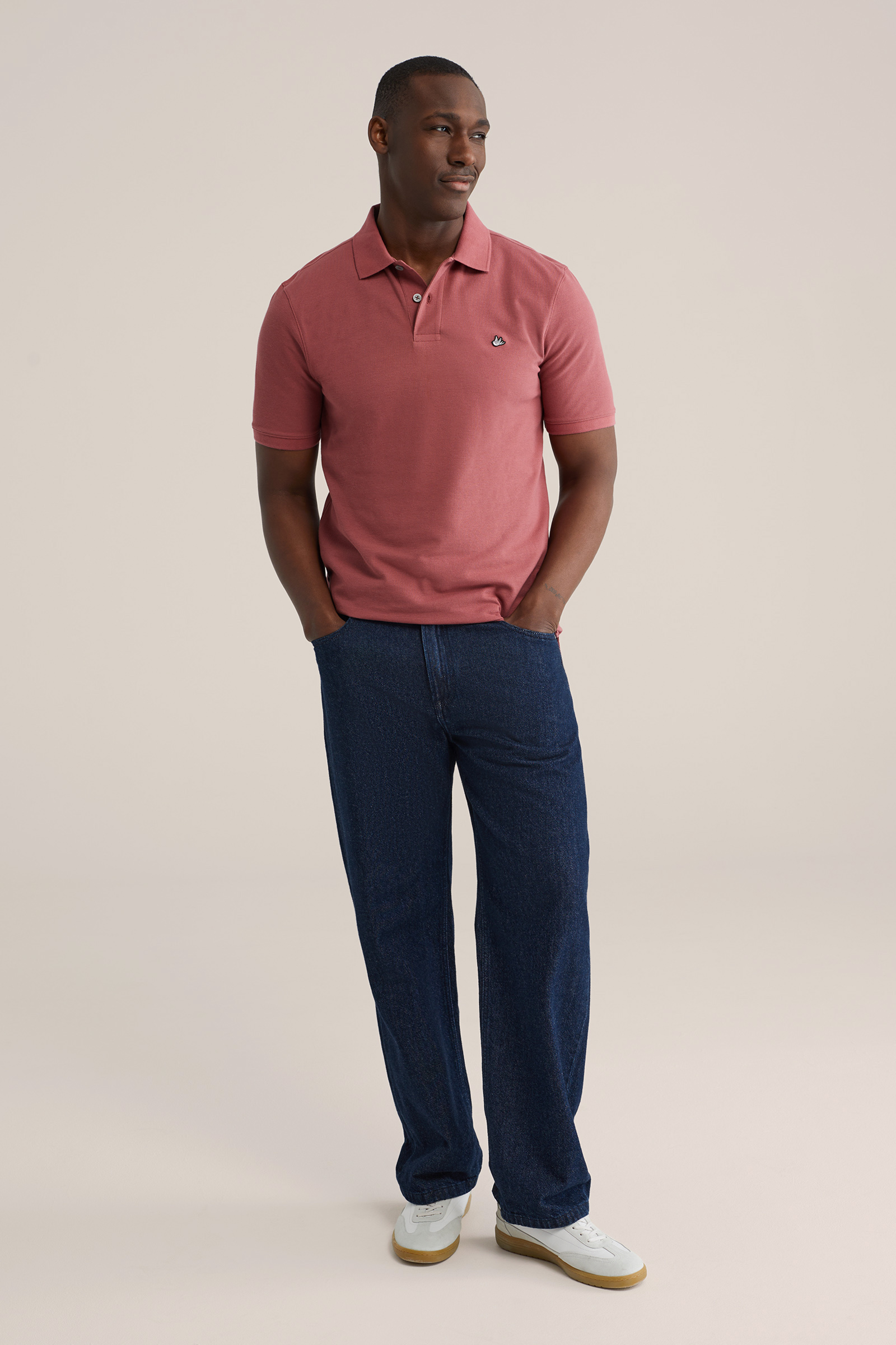 Heren regular fit polo met structuur en embroidery