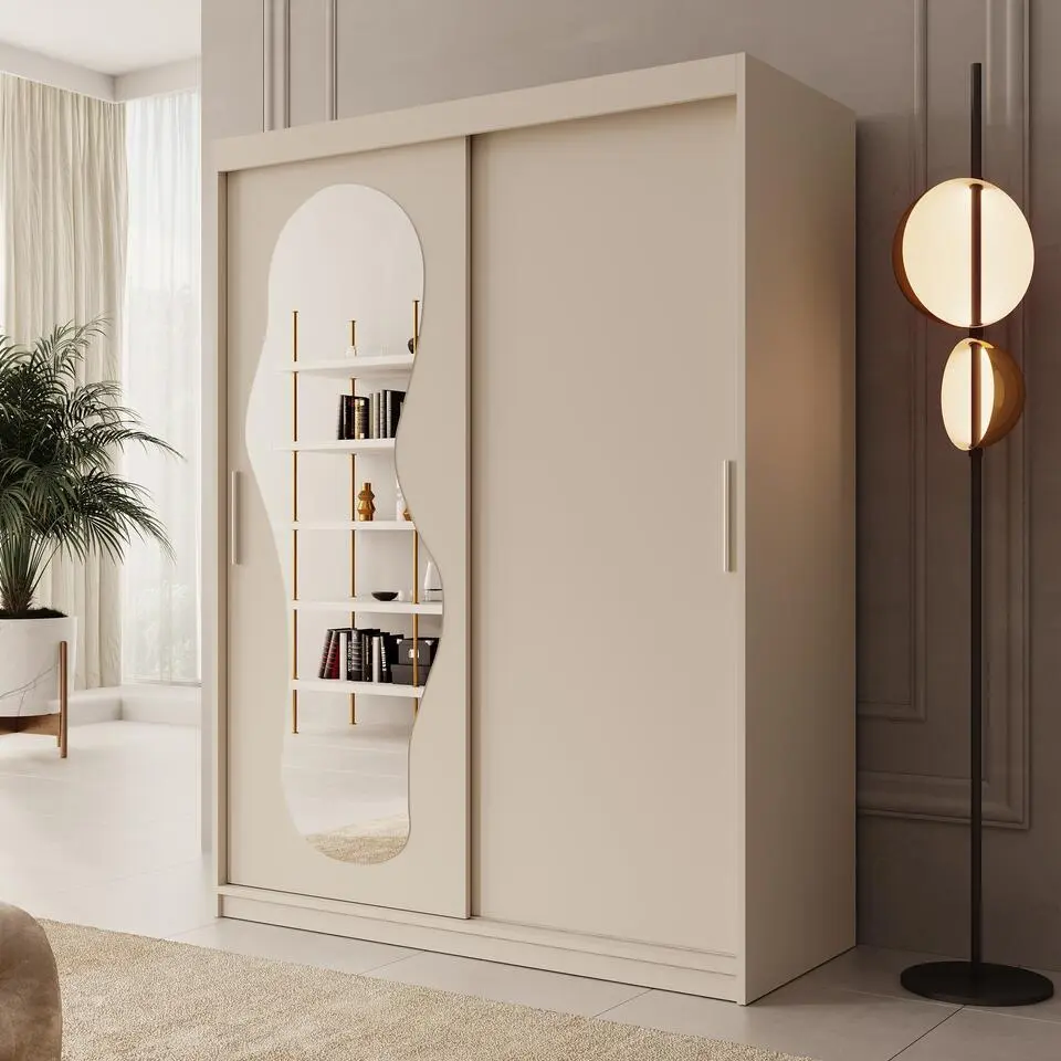 Meubella - Kledingkast Ulysses - Beige - 150 cm - Met spiegel