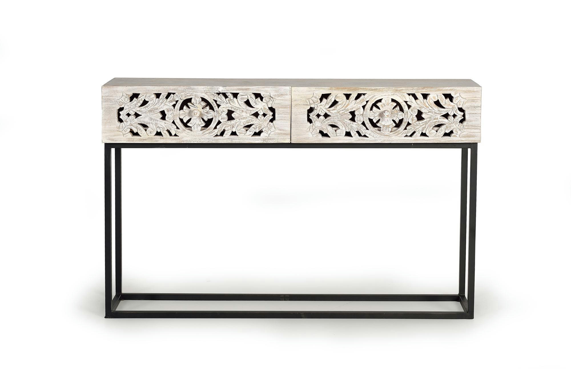 - Console en manguier et pieds en métal vieilli noir et blanc