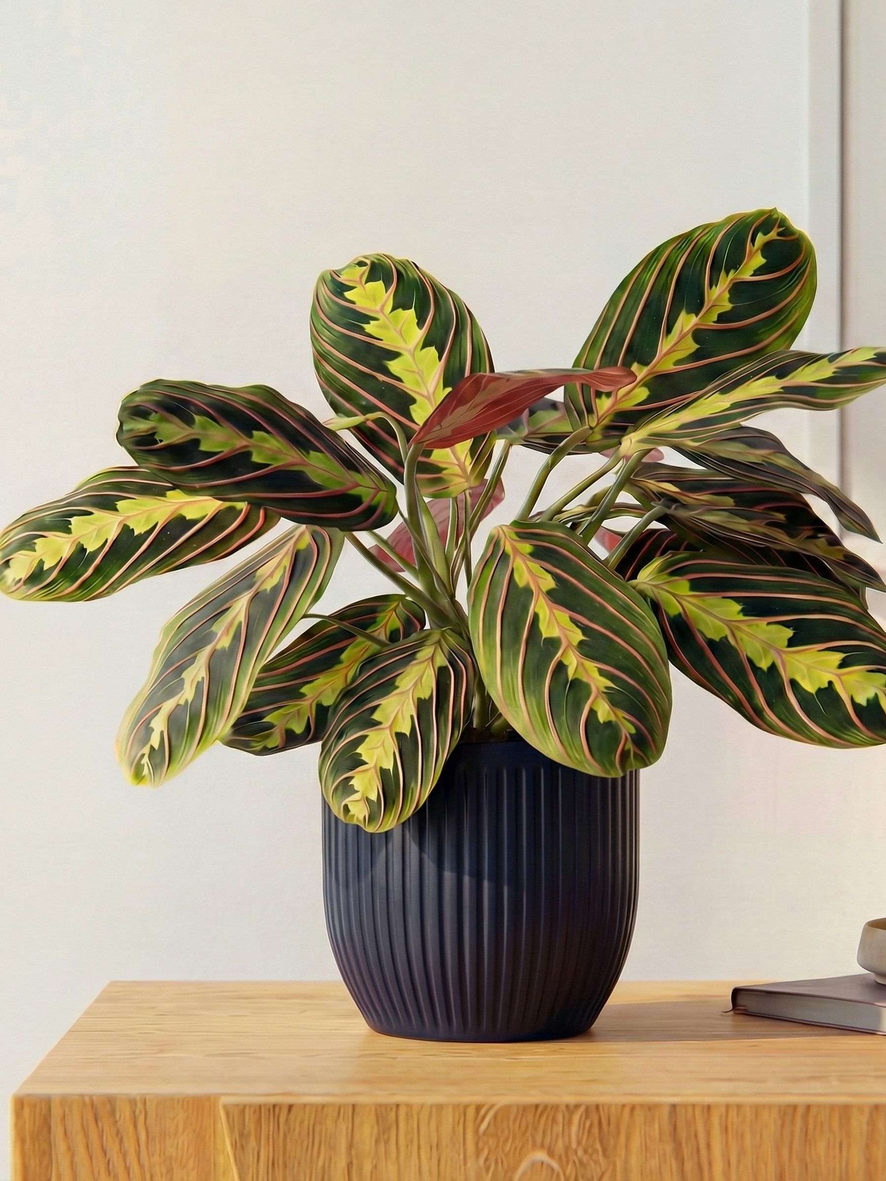 Beards & Daisies Navy Real Prayer Plant in Ribbed Pot