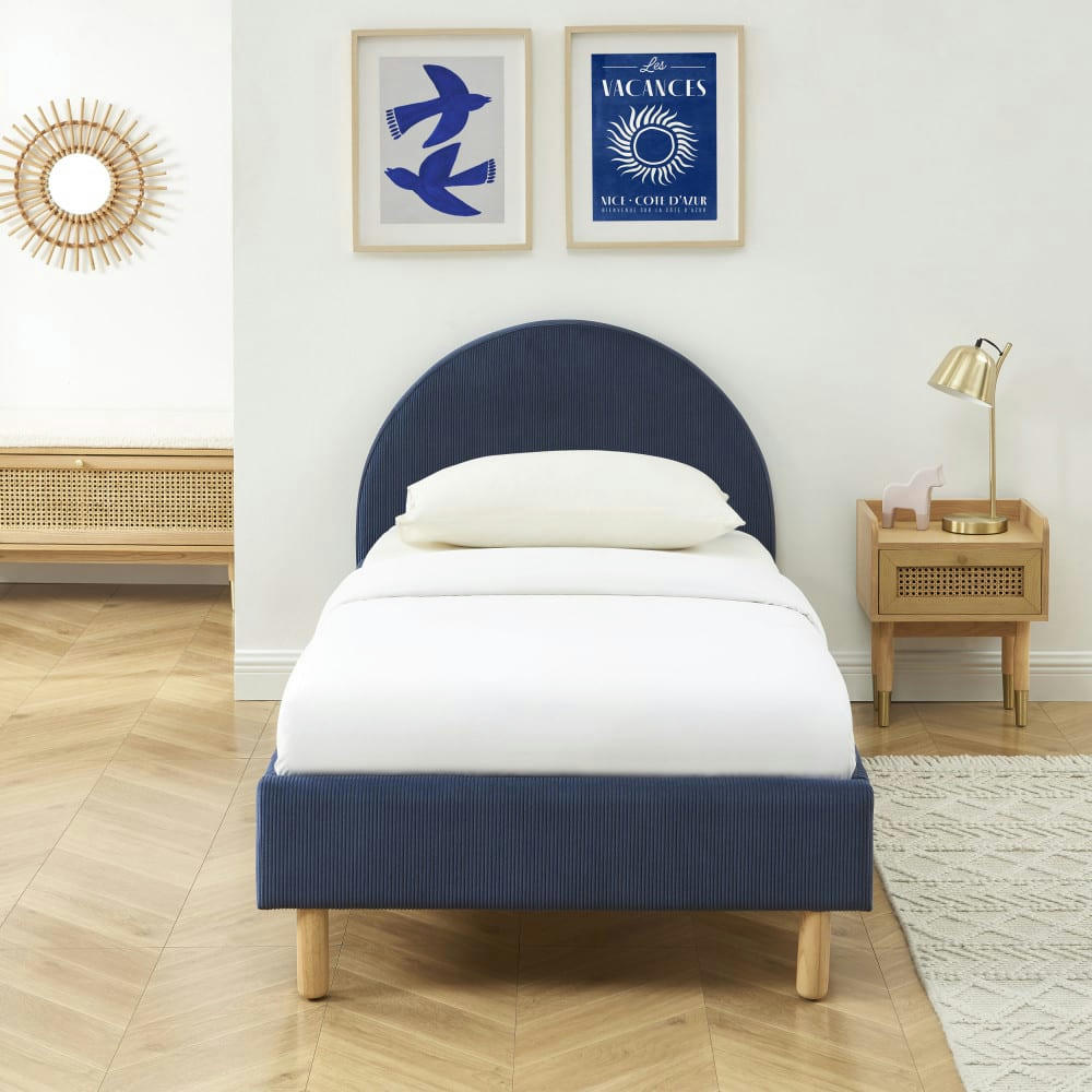 KIEL - Lit en velours côtelé 90x190cm bleu marine