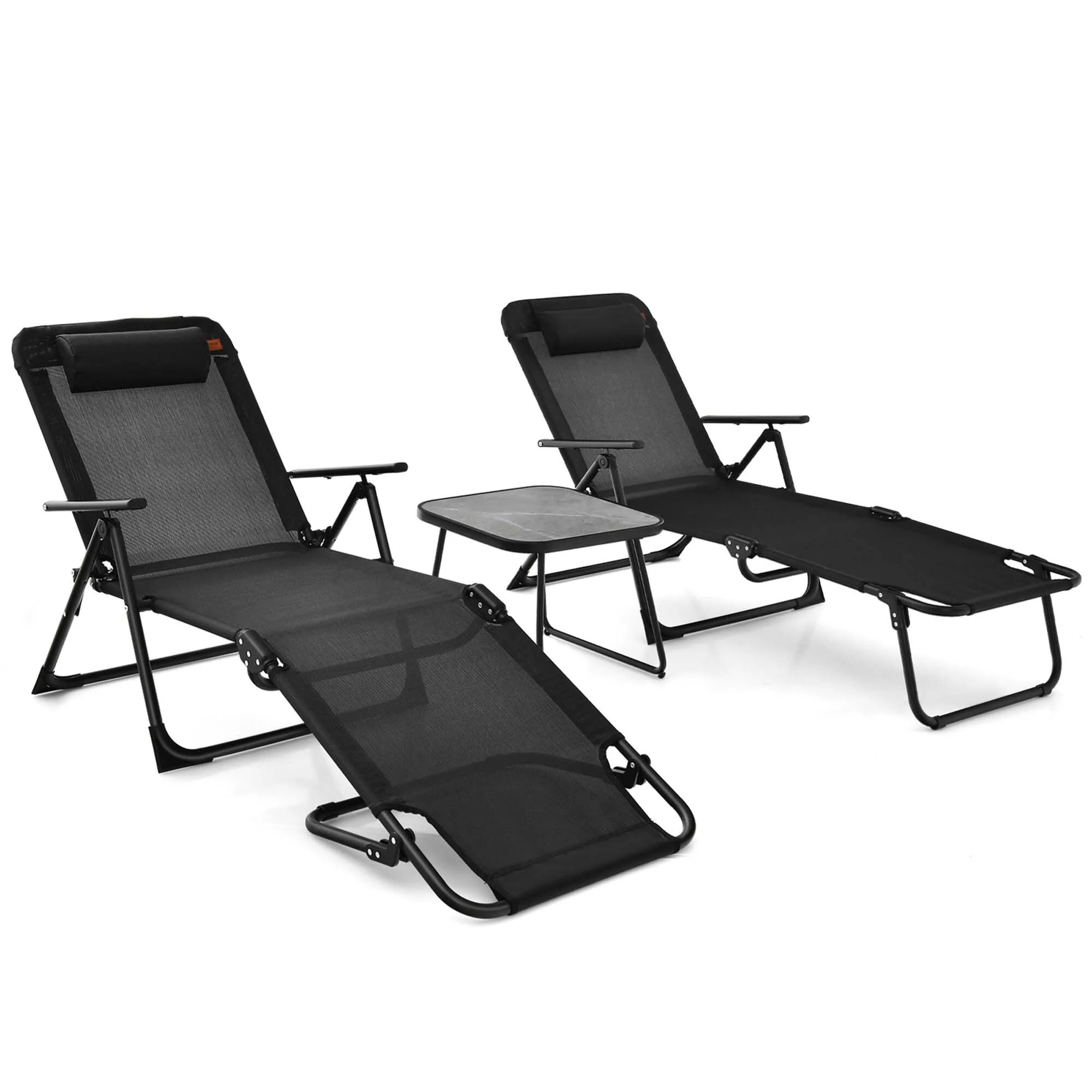 3PCS Folding Outdoor Chaise Lounge Set Recliner Chairs & Table Set