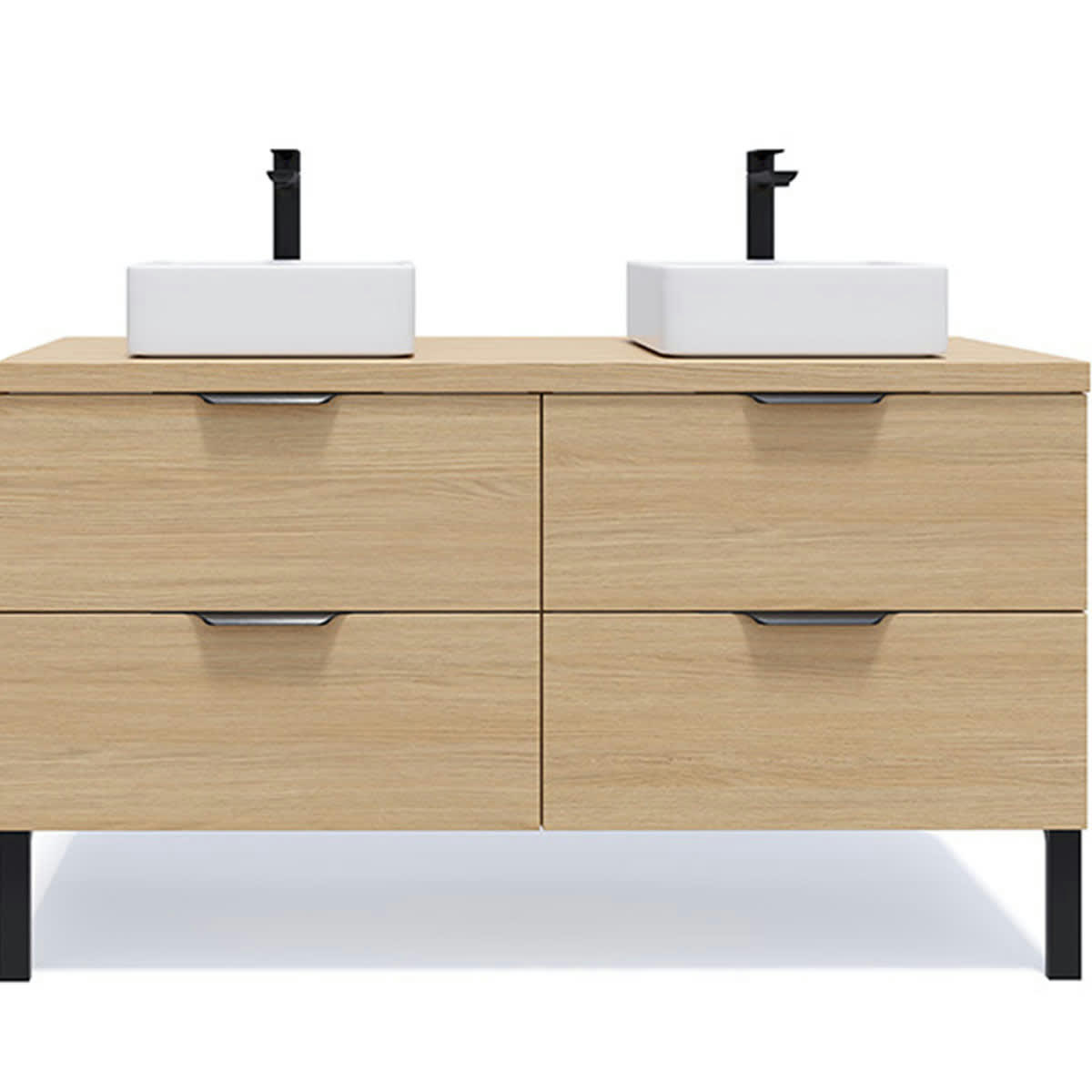 SOHO - Meuble salle de bain 2 vasques posées 140cm 4 tiroirs Chêne