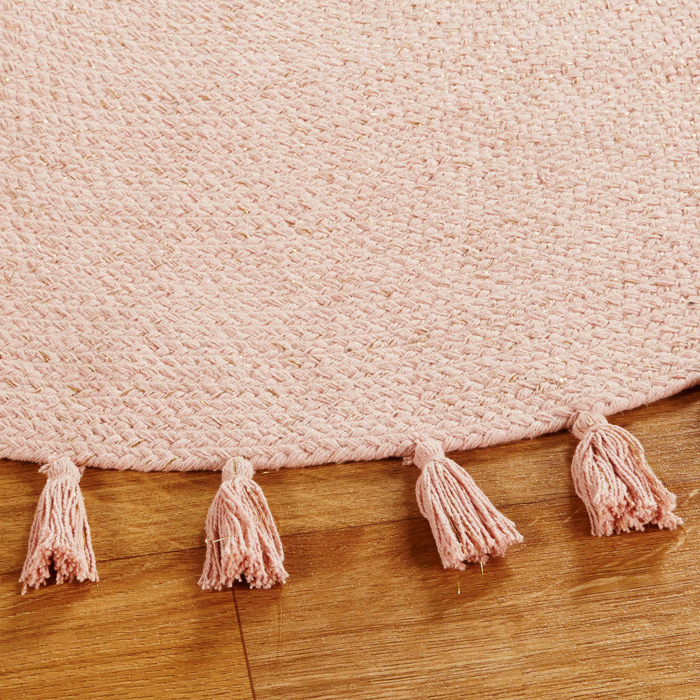 - Tapis rond à pompons en coton recyclé rose D100