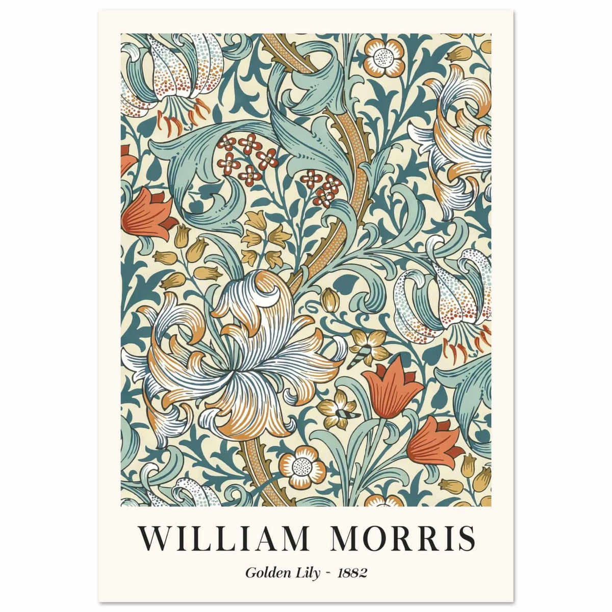 Artfulprints Poster William Morris - Golden lilly II 1882  - 70x100 cm - Groen