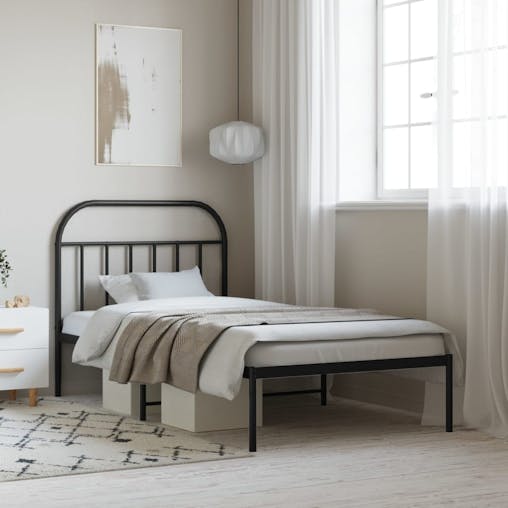 NNEVL Metal Bed Frame with Headboard Black 107x203 cm