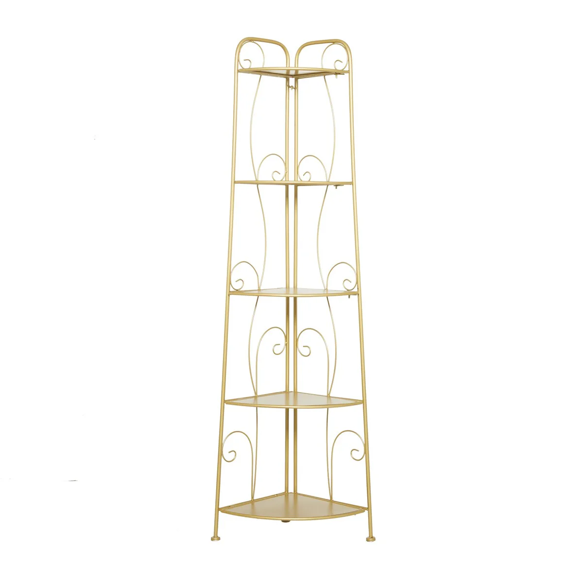Metal Scroll Indoor Outdoor Tall Folding 5 Shelves Bakers Rack - Gold or White - Roche River Decor