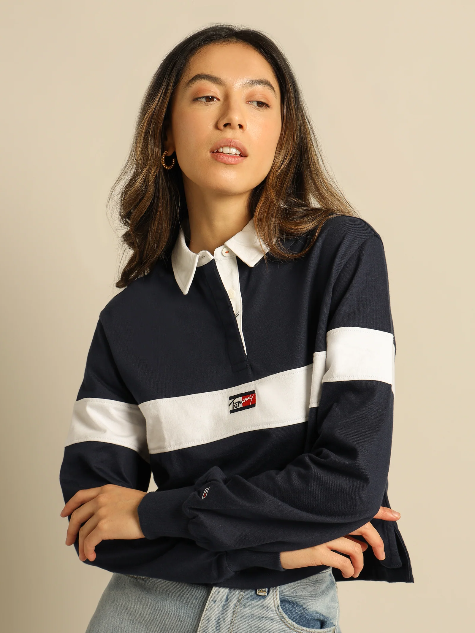 Crop Tiny Tommy Long Sleeve Polo