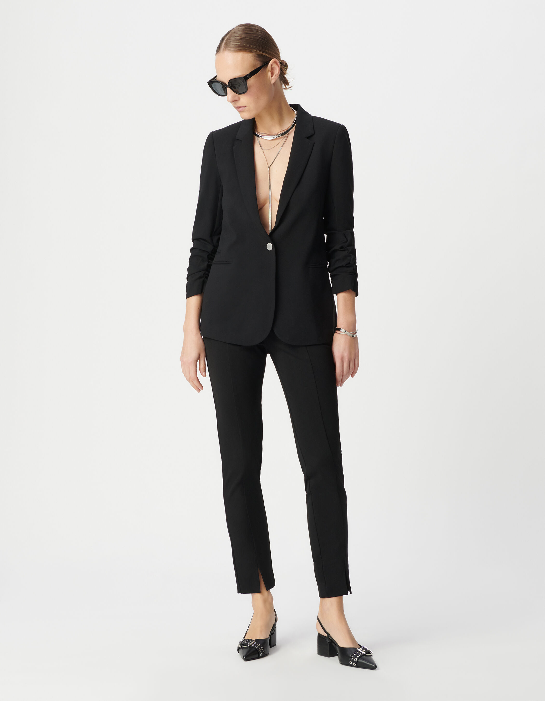 Veste tailleur en crêpe coloris noir femme