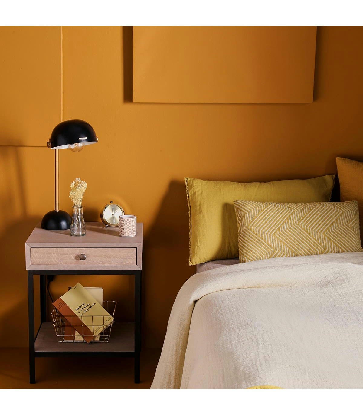 GILLES - Table de chevet en chêne et métal - L42 cm