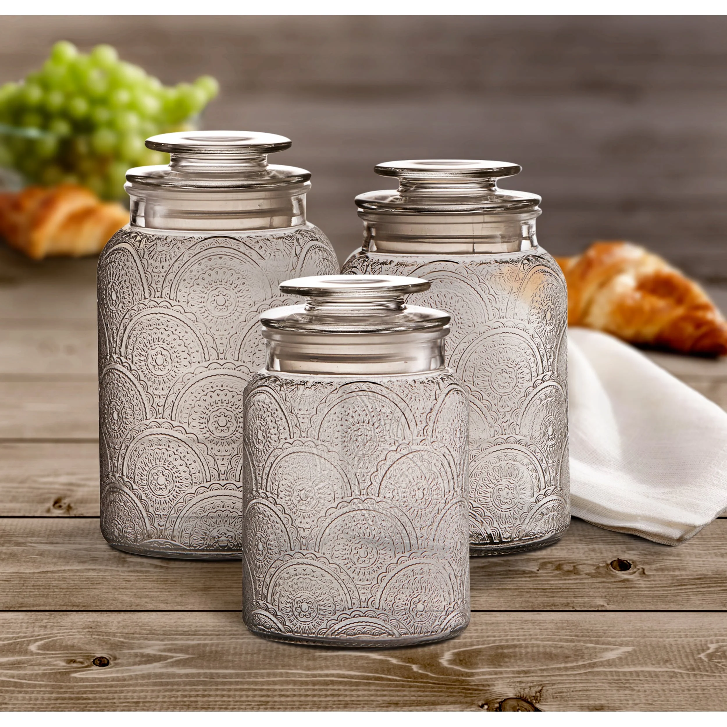 Glass Medallion Textured Canisters (Set of 3)