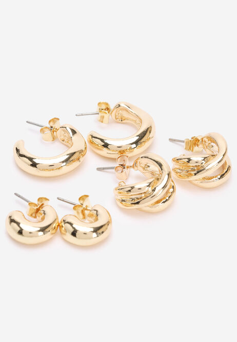 Womens 3pk Gold Hoop Earrings