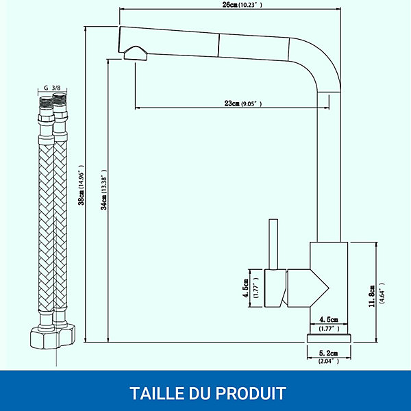 Mitigeur de cuisine extractible, douchette incluse, acier inoxydable brossé