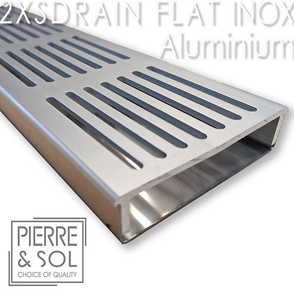 Caniveau Inox Large Hauteur 2 cm - 2XSDRAINFLAT EASY Grille aluminium - LINE ECO - Caniveau de 50 cm