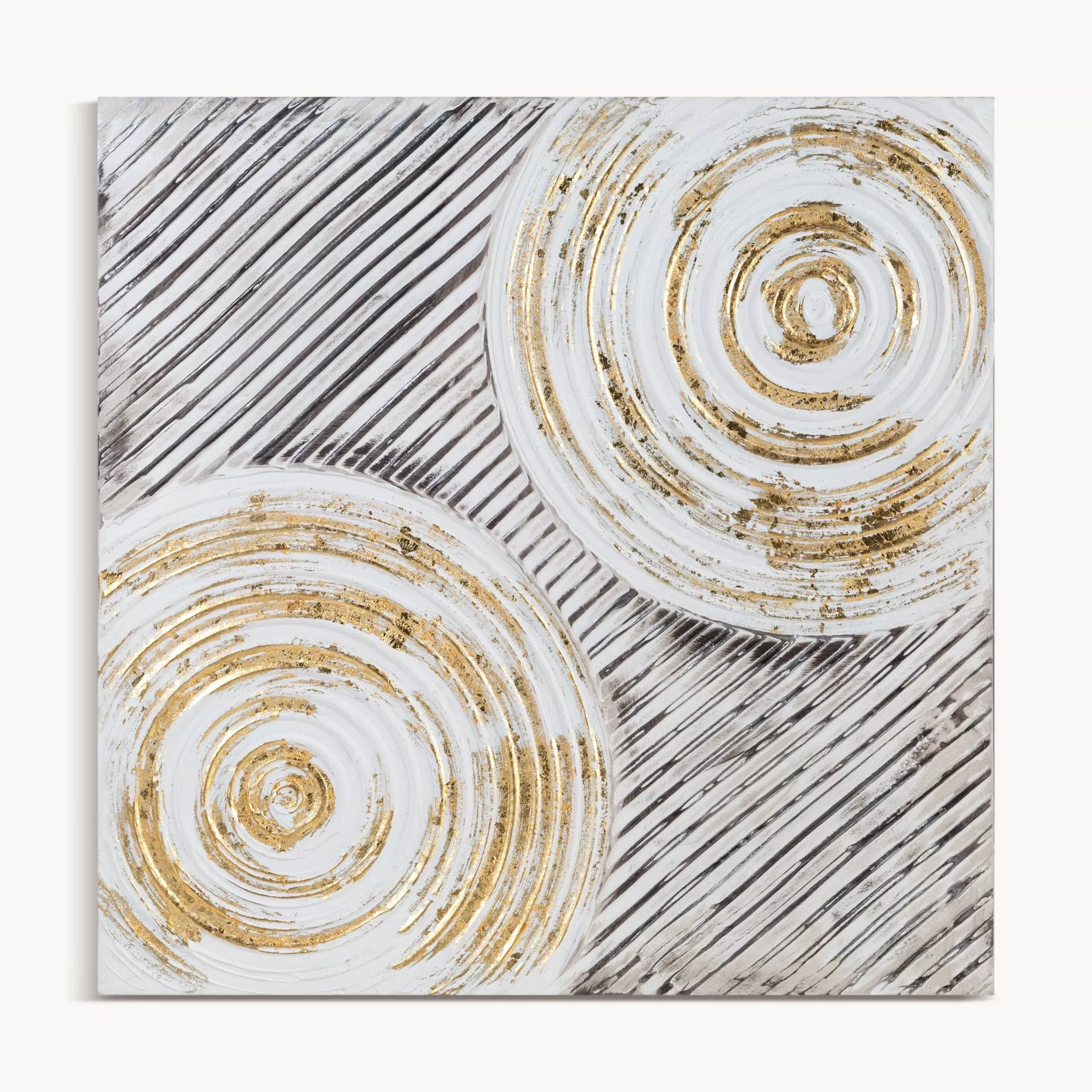Obraz abstrakcja biało, złoty ręcznie malowany obraz na płótnie w stylu boho 60x60 cm