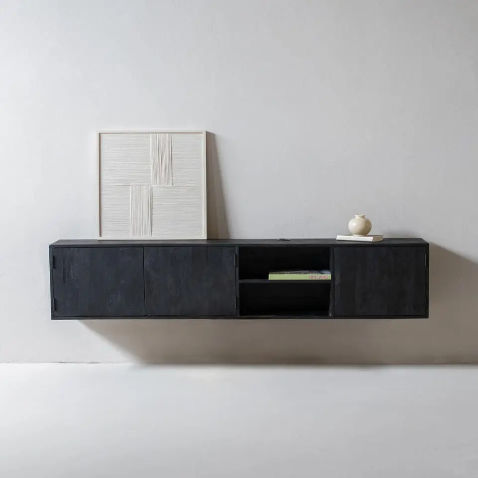 Zwevend Tv-Meubel Zwart 200cm - 3-Deurs - Kast Zen