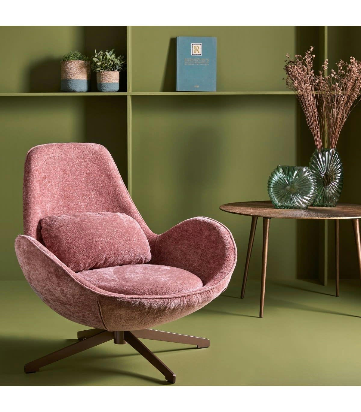 QUEEN - Fauteuil pivotant rose en tissu - L87 cm