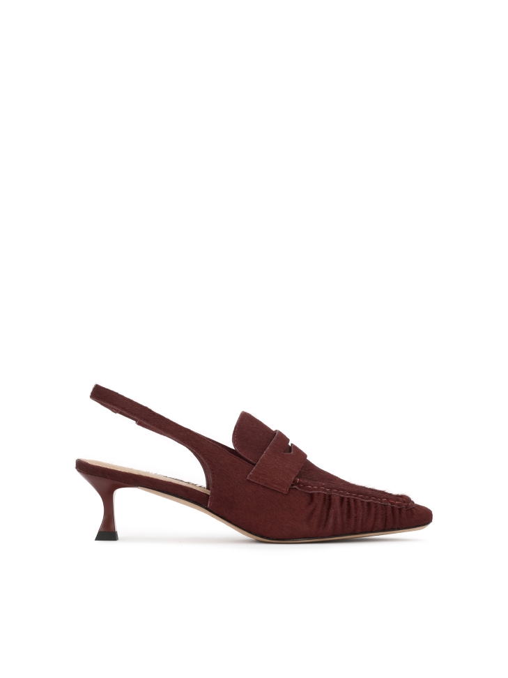 Maroon slingback pumps with bristles
