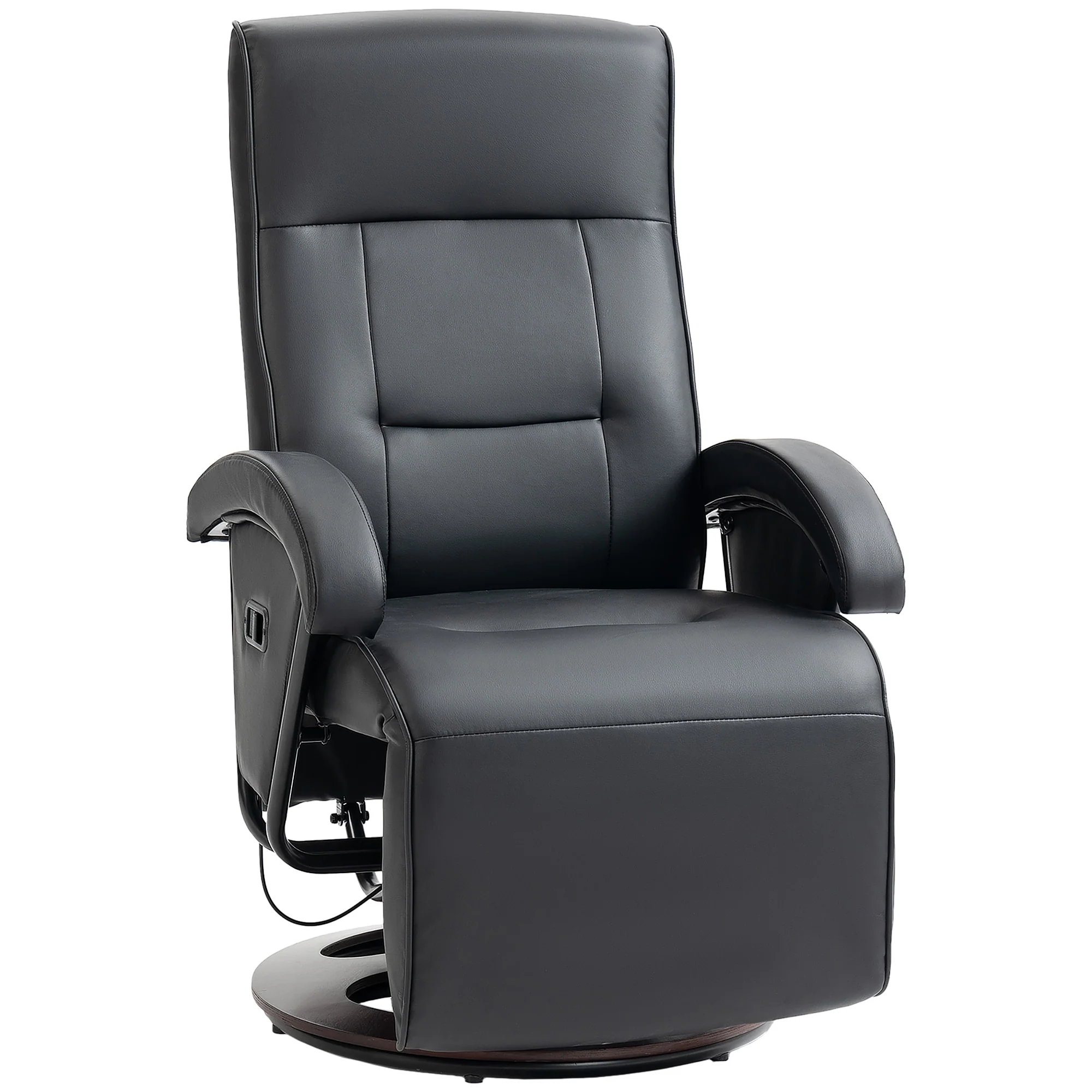 HOMCOM PU Recliner with Footrest, Lounge Chair with 135° Adjustable Backrest, Swivel Wood Base