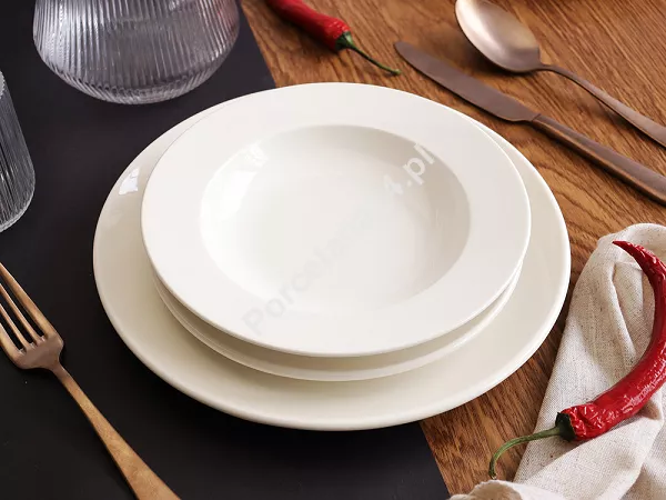 Komplet talerzy 6 osób (18 el.) (gładki) Rinart - Banquet ecru