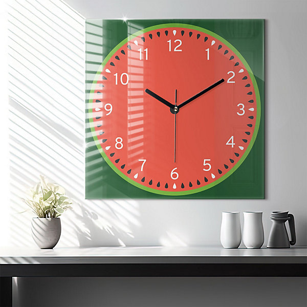 Horloge murale Wallfluent 60x60 cm Aiguilles noires Pastèque sucrée 1 pcs