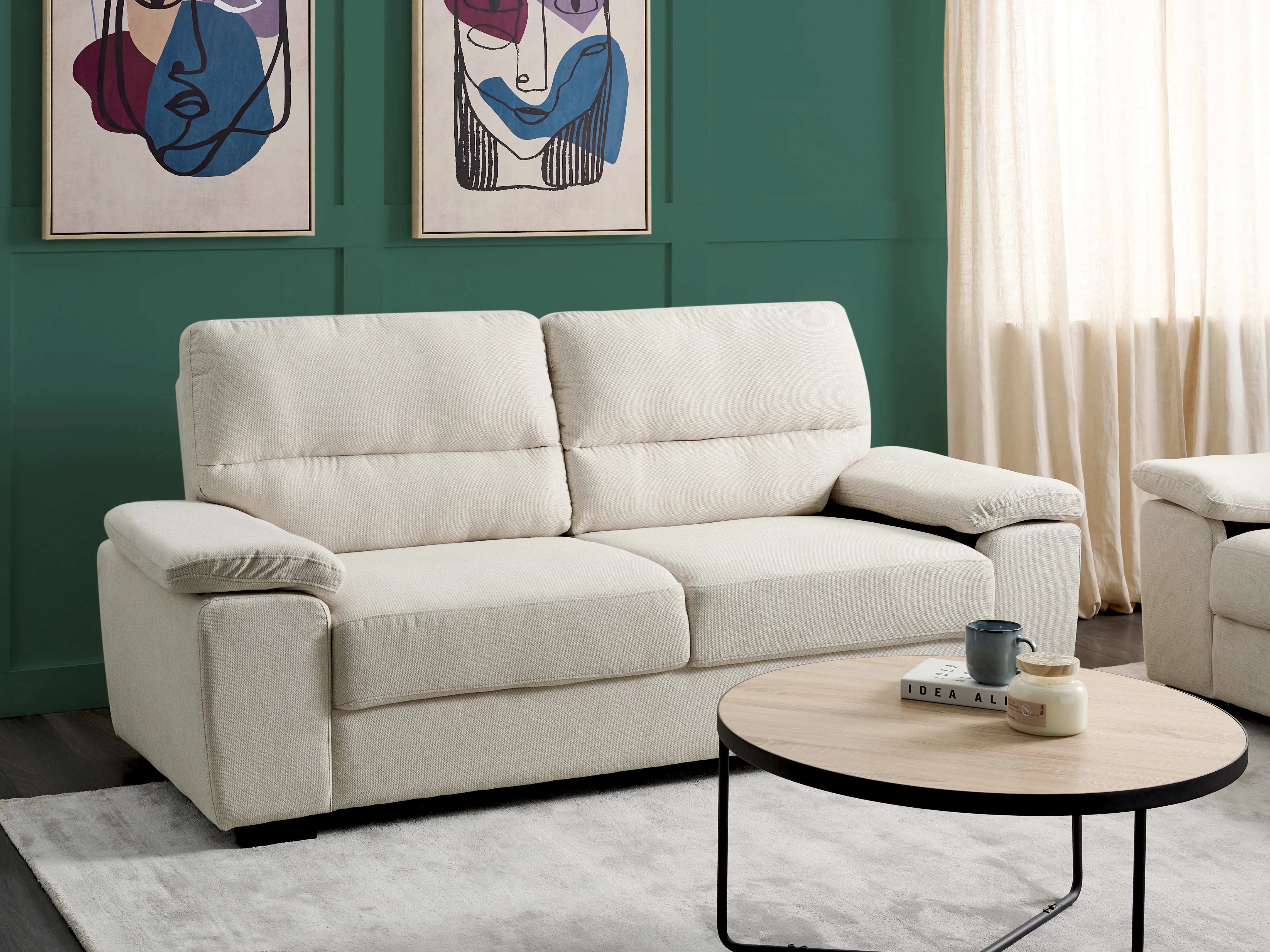 Sofa 3 Seater VOGAR Fabric Light Beige
