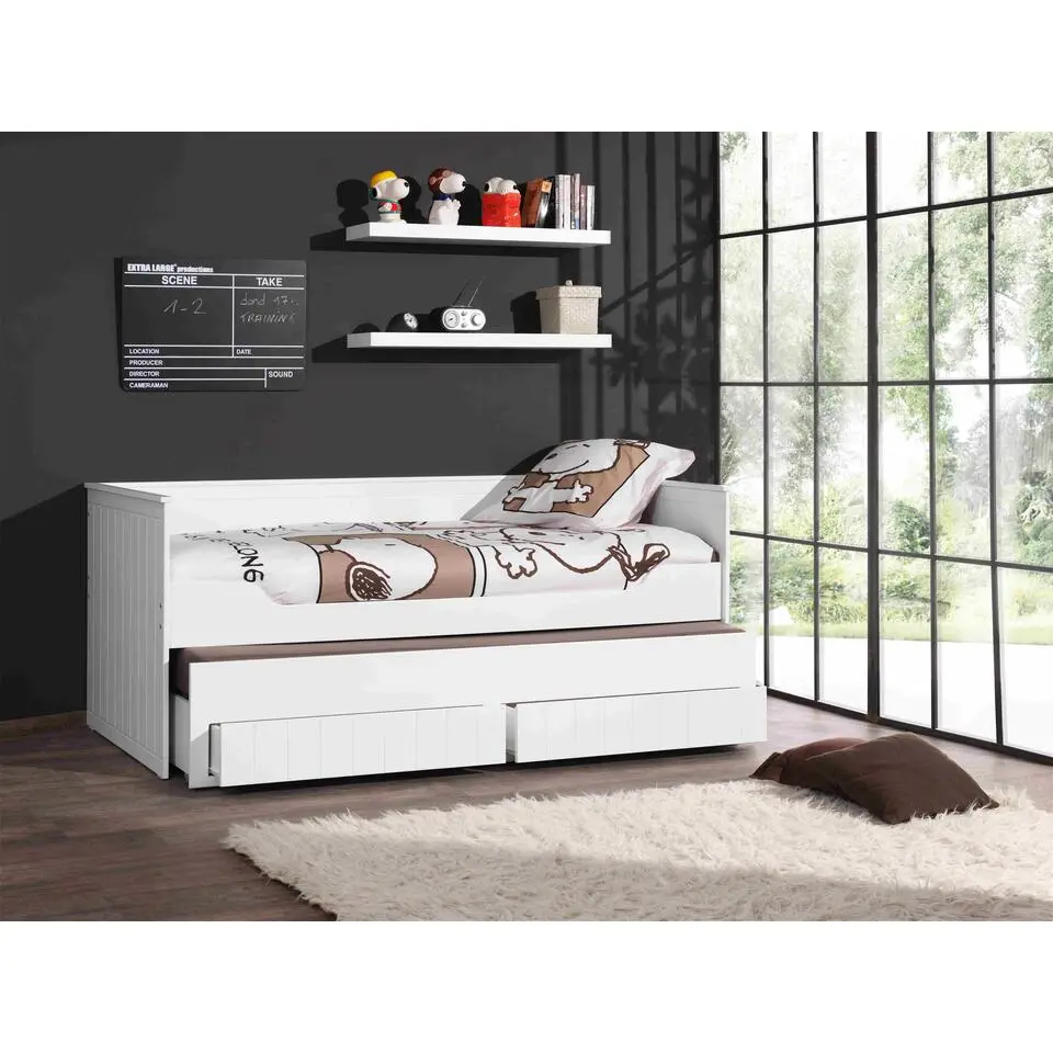 Bedbank Robin 90x200cm met onderschuifbed - wit