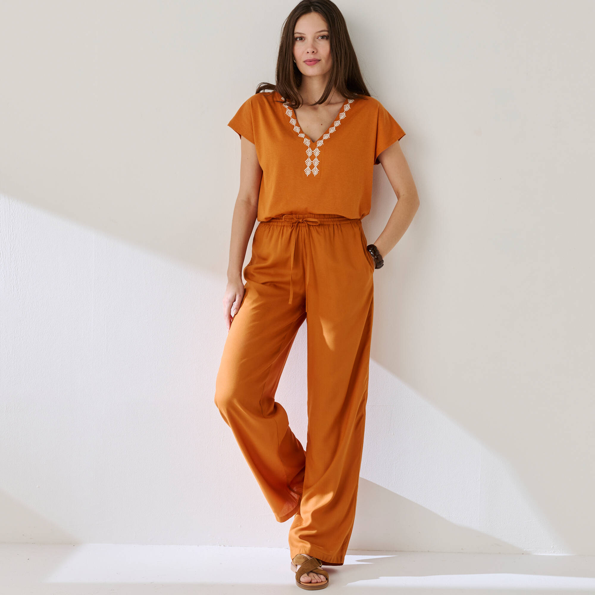 Pantalon large fluide uni