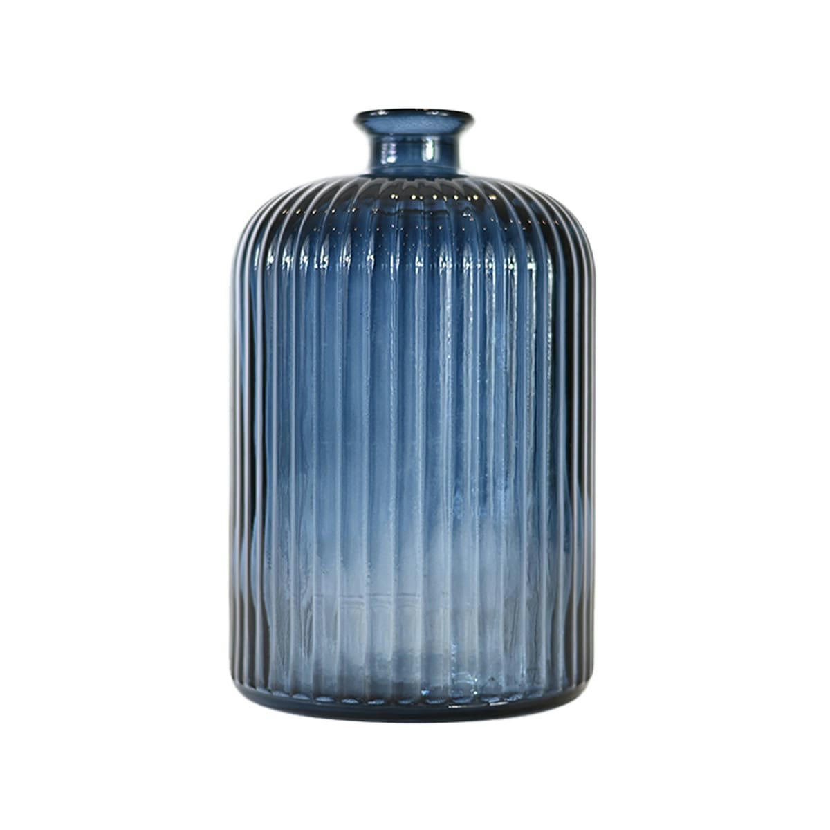 KOKILLE - Vase en verre recyclé strié  Bleu Nuit 23 cm
