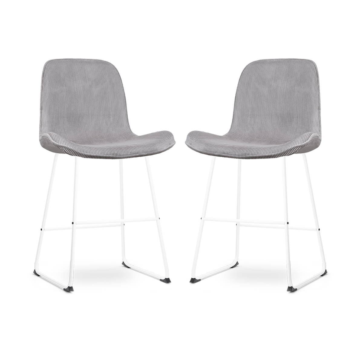 Nolon Nino-Fé Barkrukken Set van 2 - Ribstof Warm Grijs - Wit - 65 cm