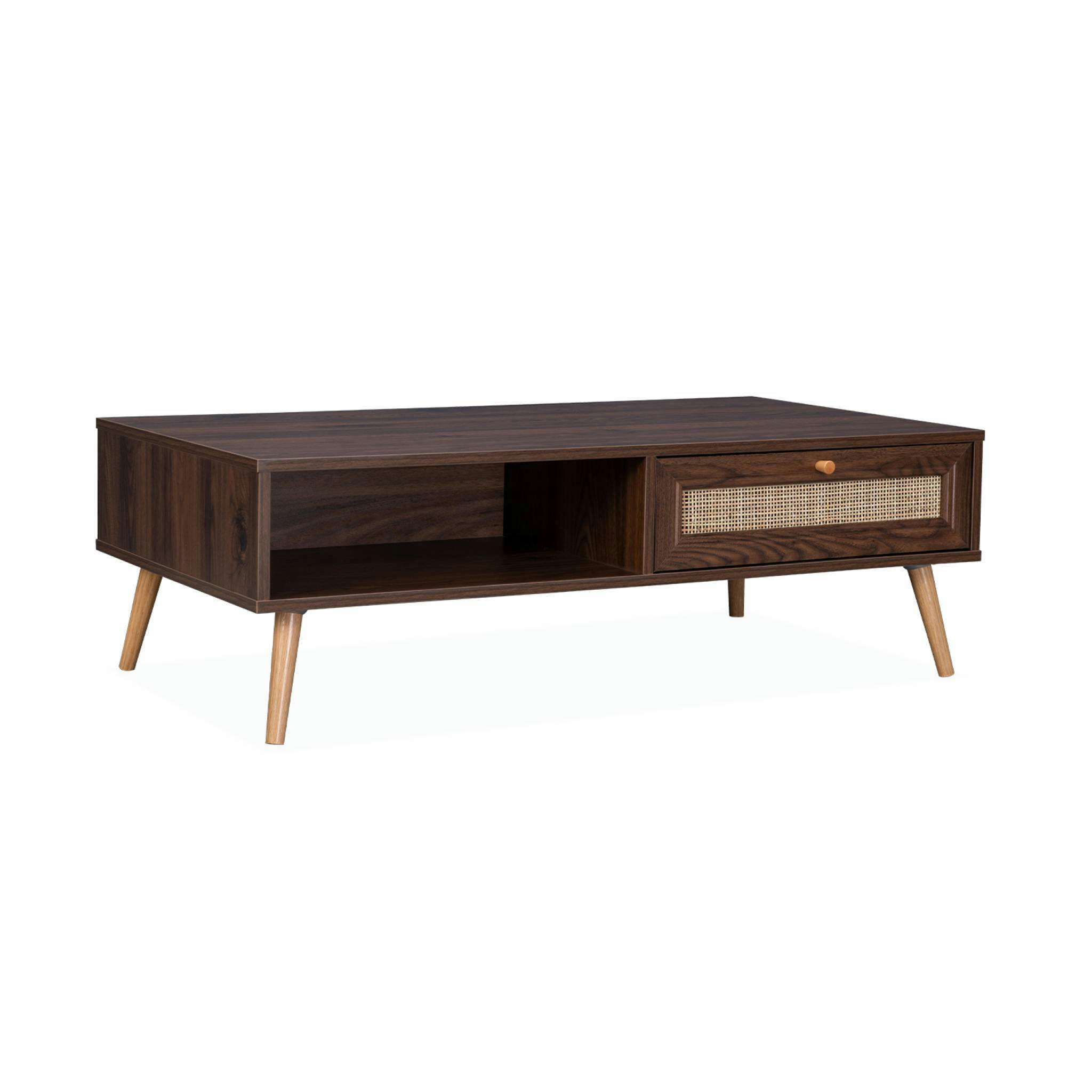 BOHÈME - Table basse en cannage couleur bois foncé