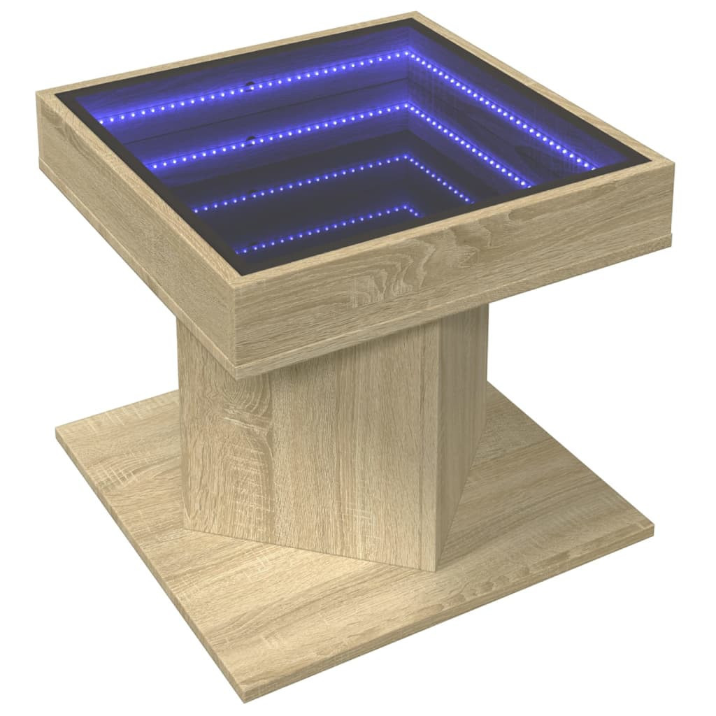 Stolik Kawowy Ława Stół Brązowy 50x50x45 Oświetlenie Led Do Salonu